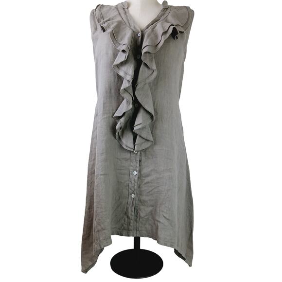 Terzo Millennio Women's SZ 12/M/44 Linen Sleeveless Ruffle Front Dress Back Lace - Picture 2 of 9